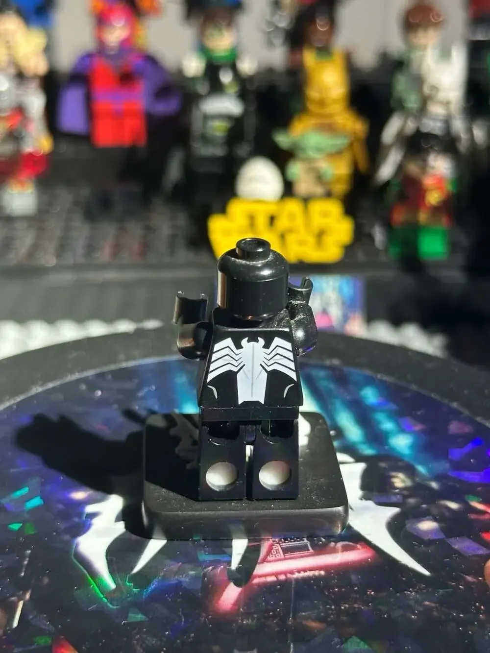 LEGO Marvel Venom Minifigure with White Chest Spider and Red Mouth on Display St